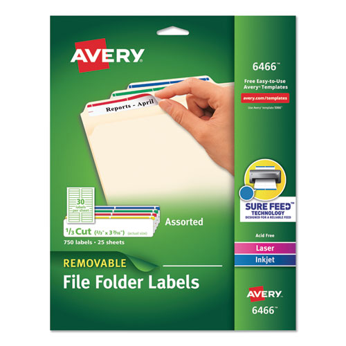 Avery® Removable File Folder Labels with Sure Feed Technology, 0.66 x 3.44, White, 30/Sheet, 25 Sheets/Pack