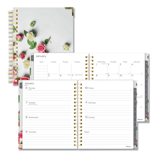 Blueline® Romantic Weekly/Monthly Hard Cover Planner, 9.25 x 7.25, Roses Cover, 2022