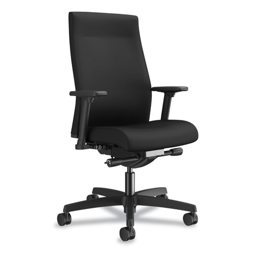 HON® Ignition 2.0 Upholstered Mid-Back Task Chair With Lumbar, Supports 300 lb, 17" to 22" Seat, Black Vinyl Seat/Back, Black Base