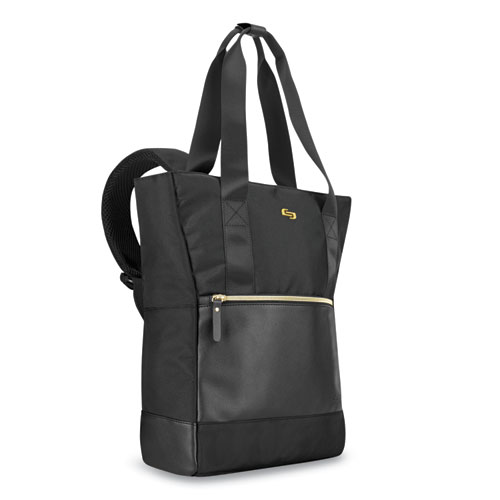 Image of Solo Parker Hybrid Tote/Backpack, Fits Devices Up To 15.6", Polyester, 3.75 X 16.5 X 16.5, Black/Gold