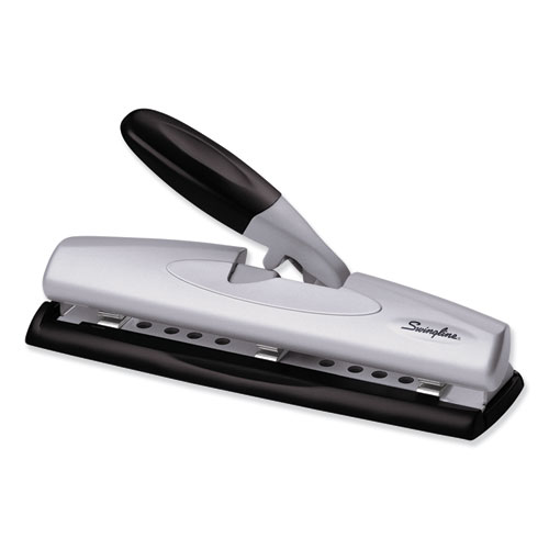 Image of Swingline® 12-Sheet Lighttouch Desktop Two- To Three-Hole Punch, 9/32" Holes, Black/Silver