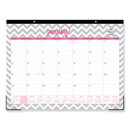 DABNEY LEE OLLIE DESK PAD, 22 X 17, GRAY/PINK, CLEAR CORNERS, 2021