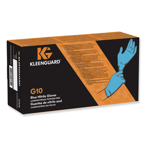 KleenGuard™ G10 Blue Nitrile Gloves, Blue, 242 mm Length, Medium/Size 8, 10/Carton