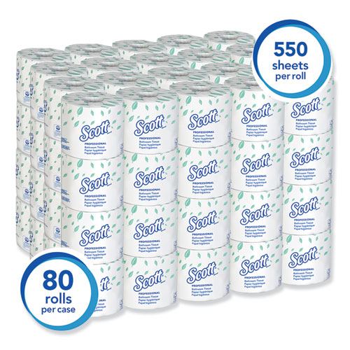 Image of Essential Standard Roll Bathroom Tissue for Business, Septic Safe, 2-Ply, White, 550 Sheets/Roll, 80/Carton
