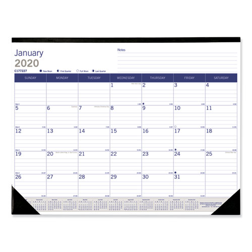DuraGlobe Monthly Desk Pad Calendar, 22 x 17, White/Blue/Gray Sheets, Black Binding/Corners, 12-Month (Jan to Dec): 2024