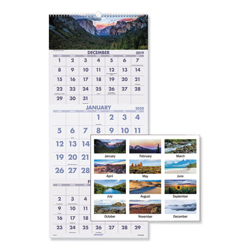 Scenic Three-Month Wall Calendar, 12 x 27, 2020 | by Plexsupply