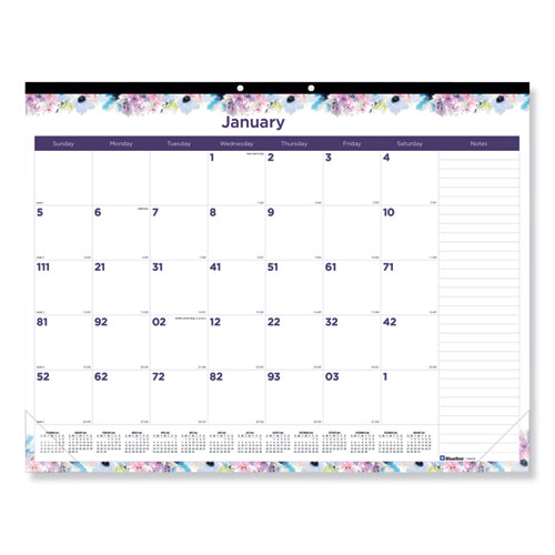 Passion Monthly Deskpad Calendar, Floral Artwork, 22 x 17, White/Multicolor Sheets, Black Binding, 12-Month (Jan-Dec): 2023