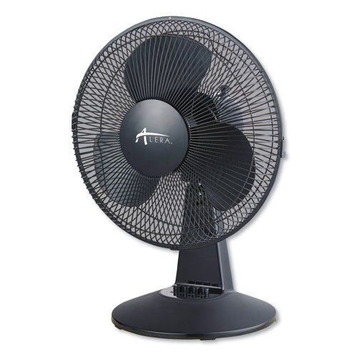 Alera® 12" 3-Speed Oscillating Desk Fan, Plastic, Black