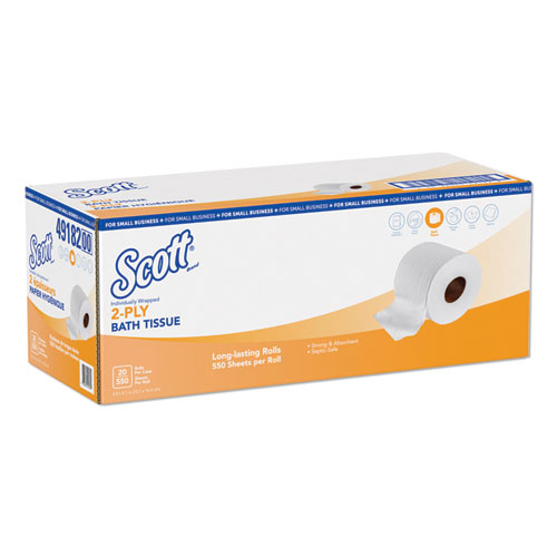 Essential Standard Roll Bathroom Tissue for Small Businesses, Septic Safe, 2-Ply, White, 550 Sheets/Roll, 20 Rolls/Carton