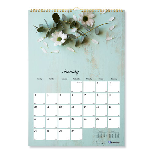 Blueline® Romantic Wall Calendar, Romantic Floral Photography, 12 X 17, Multicolor/White Sheets, 12-Month (Jan To Dec): 2024