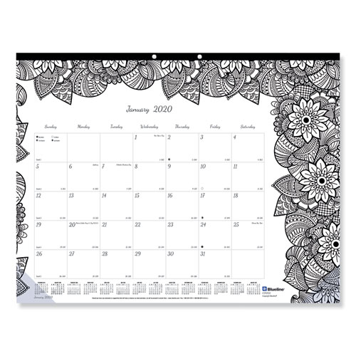 Image of Blueline® Monthly Desk Pad Calendar, Doodleplan Coloring Pages, 22 X 17, Black Binding, Clear Corners, 12-Month (Jan To Dec): 2024