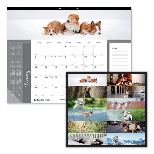 Pets Collection Monthly Desk Pad, Puppies Photography, 22 x 17, Black Binding, Clear Corners, 12-Month (Jan to Dec): 2023