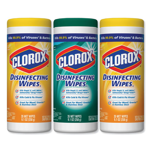 Disinfecting Wipes, 7 x 8, Fresh Scent/Citrus Blend, 35/Canister, 3/Pack | by Plexsupply