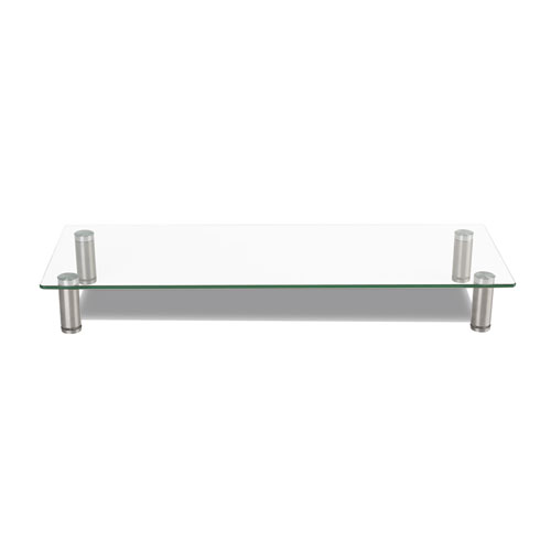 Adjustable Tempered Glass Monitor Riser, 22.75" x 8.25" x 3" to 3.5", Clear/Silver