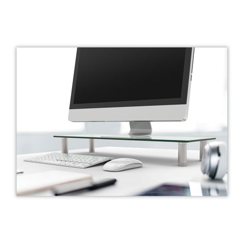 Adjustable Tempered Glass Monitor Riser, 22 3/4 x 8 1/4 x 3 1/2, Clear/Silver