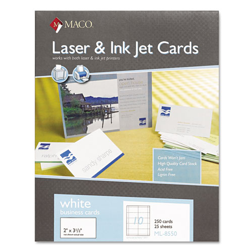 MACO® Microperforated Laser/Ink Jet Business Cards, 2 x 3 1/2, White, 250/Box