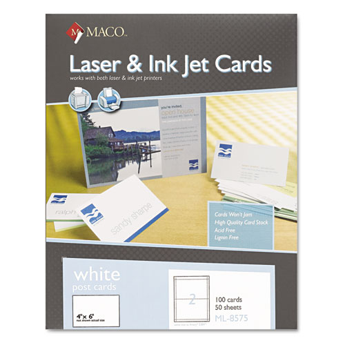 MACO® Unruled Microperforated Laser/Ink Jet Index Cards, 4 x 6, White, 100/Box
