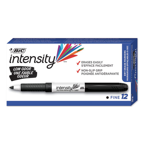 Intensity Low Odor Dry Erase Marker, Fine Bullet Tip, Black, Dozen | by Plexsupply