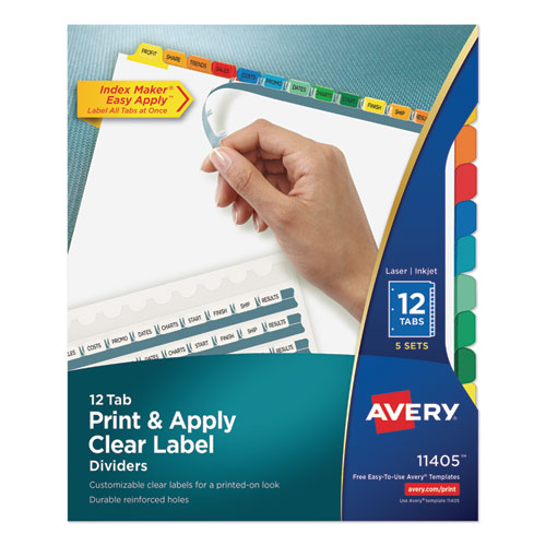 Print and Apply Index Maker Clear Label Dividers, 12-Tab, Color Tabs, 11 x 8.5, White, 5 Sets