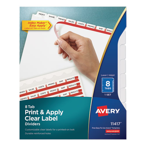 Print and Apply Index Maker Clear Label Dividers, 8 White Tabs, Letter | by Plexsupply