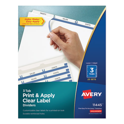 Image of Print and Apply Index Maker Clear Label Dividers, 3-Tab, White Tabs, 11 x 8.5, White, 25 Sets