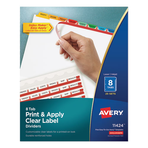 Print and Apply Index Maker Clear Label Dividers, 8-Tab, Color Tabs, 11 x 8.5, White, Traditional Color Tabs, 25 Sets
