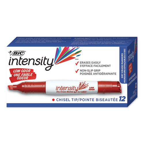 Intensity Low Odor Dry Erase Marker, Broad Chisel Tip, Red, Dozen | by Plexsupply