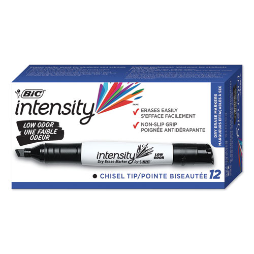 Intensity Low Odor Dry Erase Marker, Broad Chisel Tip, Black, Dozen | by Plexsupply