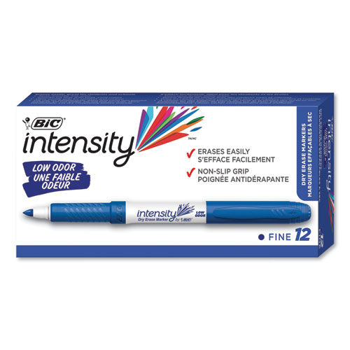 Intensity Low Odor Dry Erase Marker, Fine Bullet Tip, Blue, Dozen | by Plexsupply