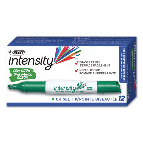 Intensity Low Odor Dry Erase Marker, Broad Chisel Tip, Green, Dozen | by Plexsupply