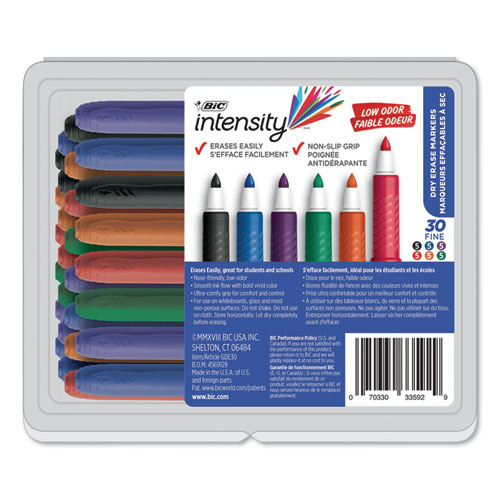 Intensity Low Odor Fine Point Dry Erase Marker Value Pack, Fine Bullet Tip, Assorted Colors, 30/Set