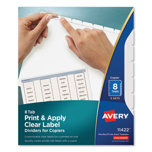 Print and Apply Index Maker Clear Label Dividers, Copiers, 8-Tab, 11 x 8.5, White, 5 Sets