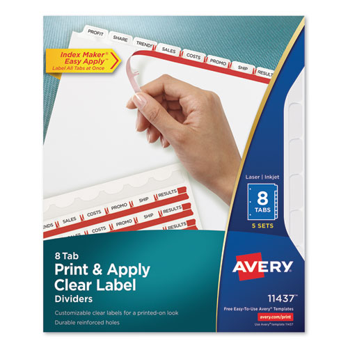 Image of Print and Apply Index Maker Clear Label Dividers, 8-Tab, 11 x 8.5, White, 5 Sets