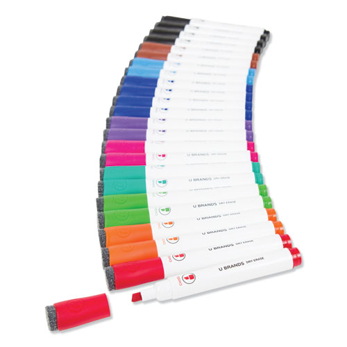 Chisel Tip Low-Odor Dry-Erase Markers with Erasers, Assorted Colors, 24/Pack