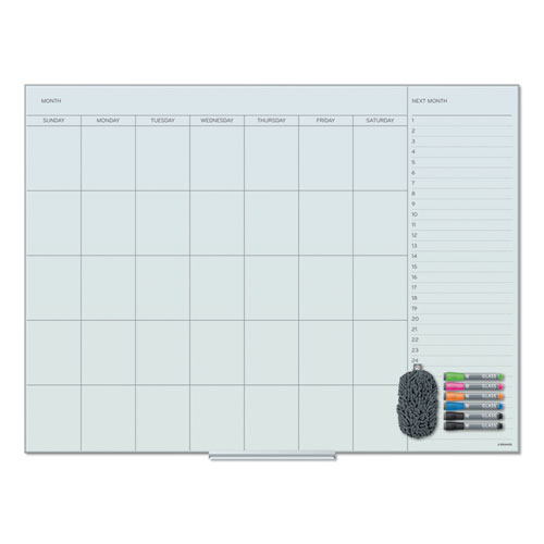 FLOATING GLASS DRY ERASE UNDATED ONE MONTH CALENDAR, 48 X 36, WHITE