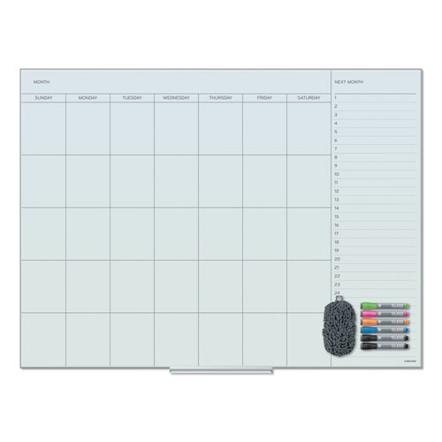 Floating Glass Dry Erase Undated One Month Calendar, 47 x 35, White -  iOffice