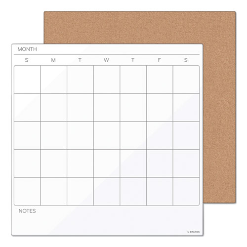 U Brands Tile Board Value Pack, (1) Tan Cork Bulletin, (1) White Undated Calendar Dry Erase, 14 X 14