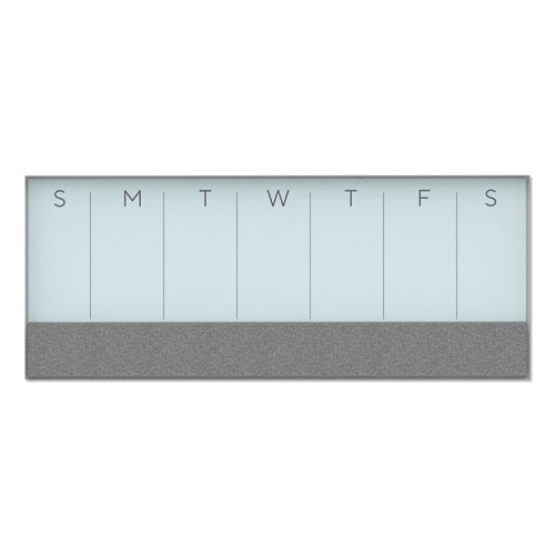 U Brands 3N1 Magnetic Glass Dry Erase Combo Board, Weekly Calendar, 35 x 14.25, White/Gray Surface, White Aluminum Frame