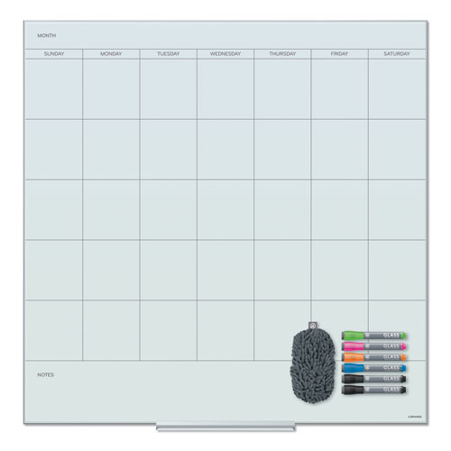 FLOATING GLASS DRY ERASE UNDATED ONE MONTH CALENDAR, 36 X 36, WHITE