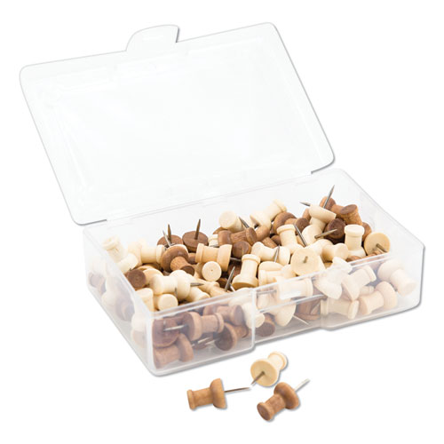 Fashion Push Pins, Wood, Assorted, 3/8, 100/Pack