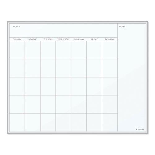 Image of U Brands Magnetic Dry Erase Board, Undated One Month, 20 X 16, White Surface, Silver Aluminum Frame