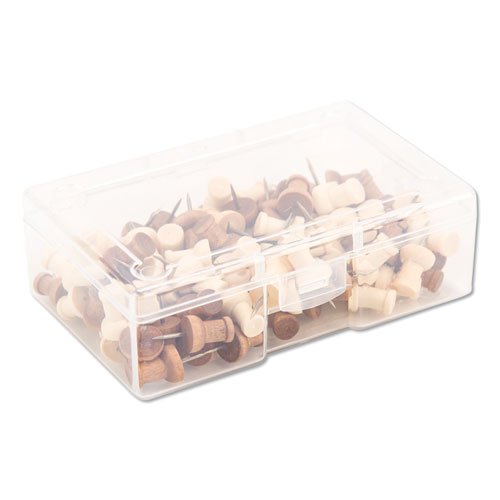 Fashion Push Pins, Wood, Assorted, 0.38", 100/Pack
