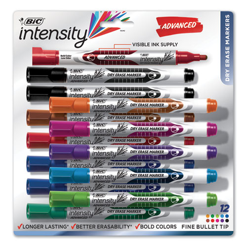 Intensity Pocket-Style Advanced Dry Erase Marker, Medium Bullet Tip, Assorted, Dozen | by Plexsupply