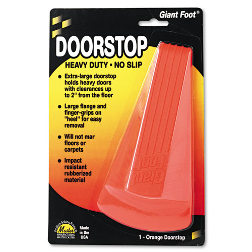 Master Caster® Giant Foot Doorstop, No-Slip Rubber Wedge, 3.5w x 6.75d x 2h, Safety Orange