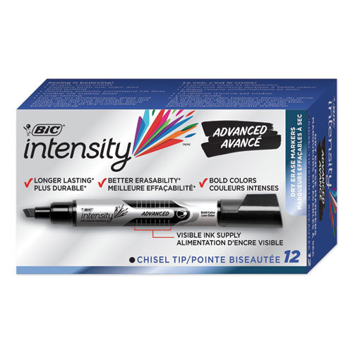 Bic® Intensity Advanced Dry Erase Marker, Tank-Style, Broad Chisel Tip, Black, Dozen