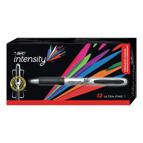 Bic® Intensity Ultra Fine Tip Permanent Marker, Ultra-Fine Needle Tip, Tuxedo Black, Dozen