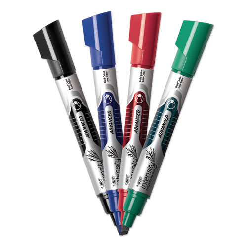 Image of Bic® Intensity Advanced Dry Erase Marker, Tank-Style, Broad Chisel Tip, Assorted Colors, 4/Pack