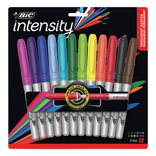 Intensity Permanent Marker, Fine Bullet Tip, Assorted Colors, 12/Set | by Plexsupply