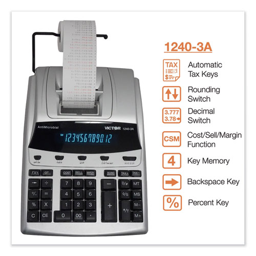 Image of 1240-3A Antimicrobial Printing Calculator, Black/Red Print, 4.5 Lines/Sec