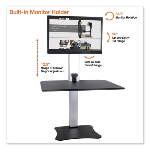 High Rise Electric Standing Desk Workstation, Single Monitor, 28" x 23" x 20.25", Black/Aluminum